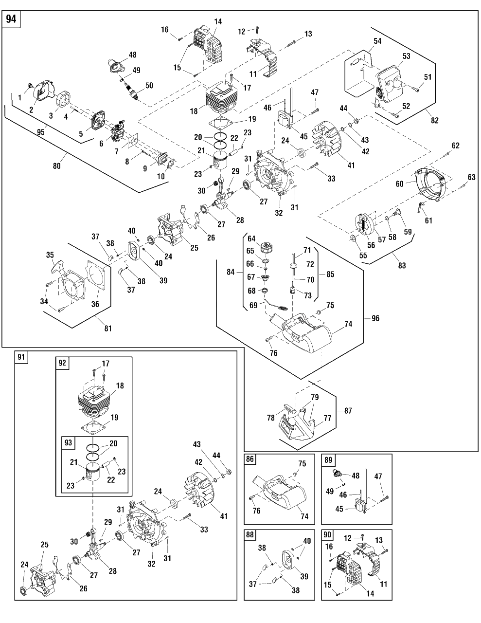 Engine Group - Sp33w (702078) Diagram and Parts List for SP33-W (866014)(2010) Briggs and Stratton Brush Cutter